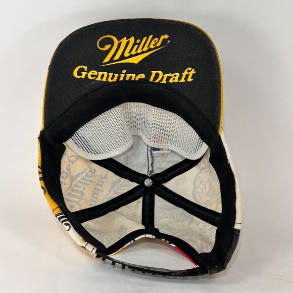 Vintage Miller Genuine Draft Beer Snap Back Hat Cap Yellow Black Adult Mens 80's - Picture 10 of 15
